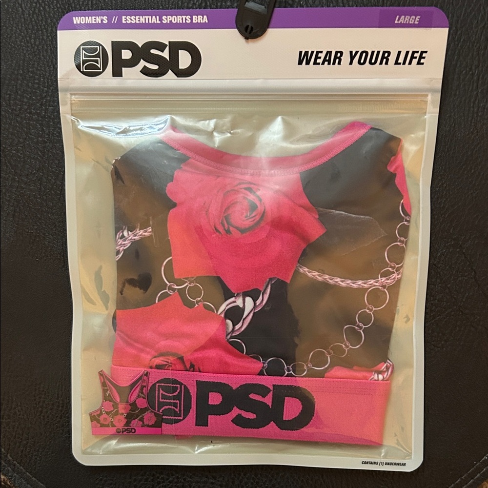 PSD Women's Floral Chain Sports Bra - Pink and Black